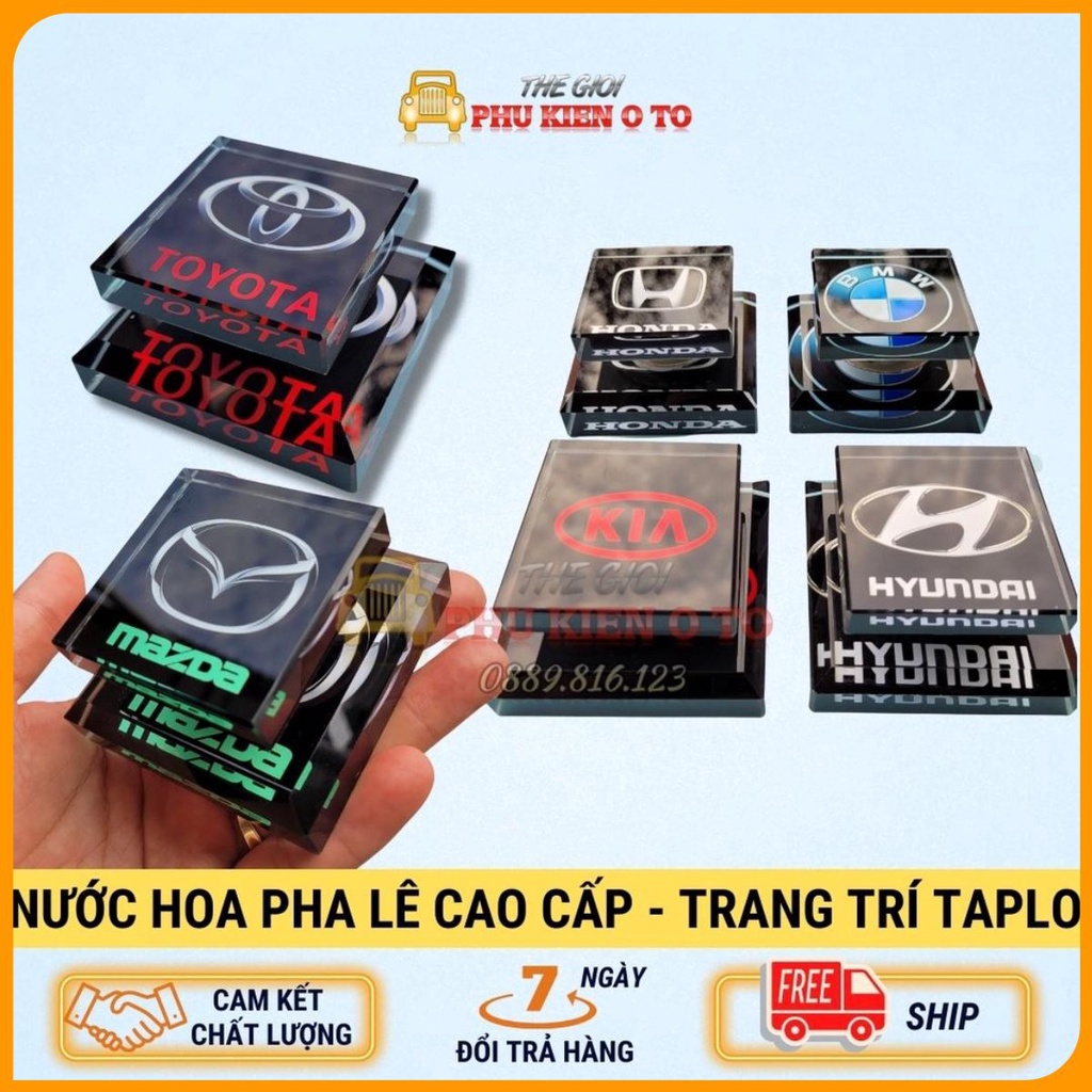 Nước hoa pha lê cao cấp đặt taplo xe hơi, ô tô logo hãng xe Hyundai, Honda, Toyota, Mazda, Ford, Kia.