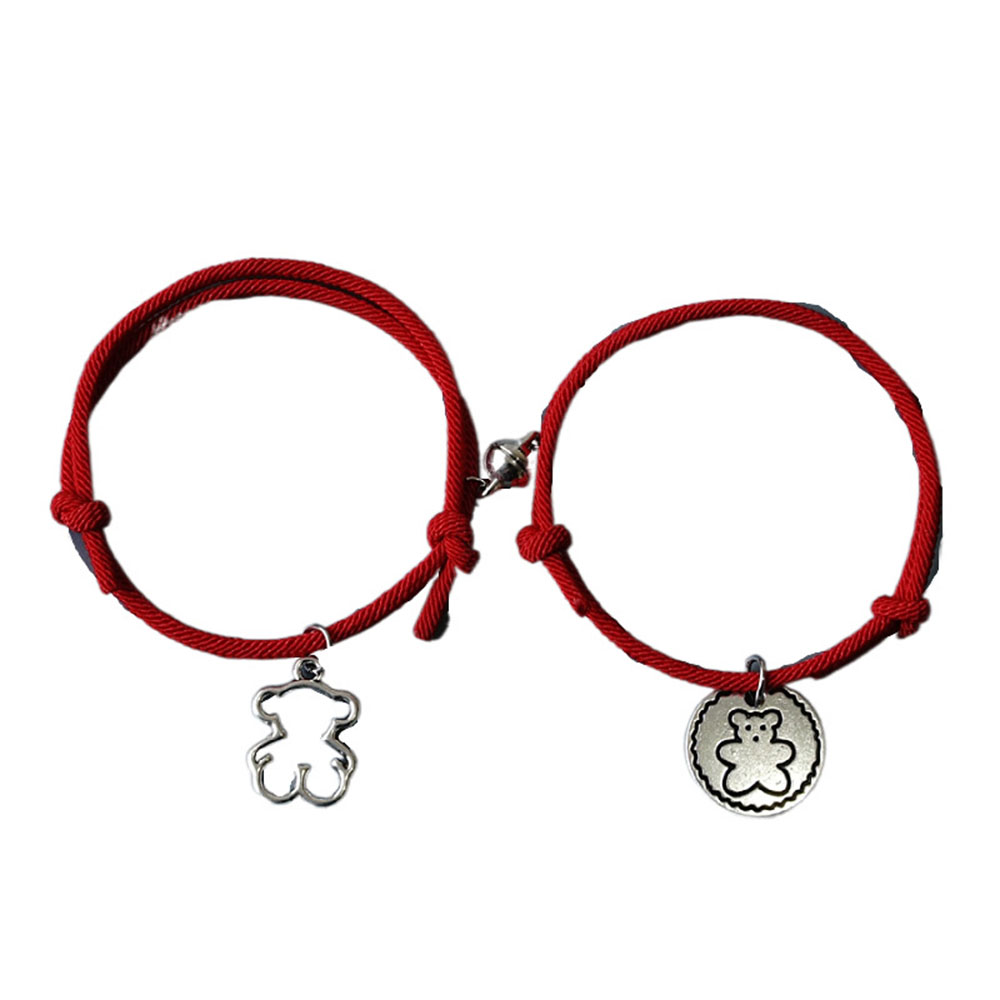 Cặp vòng tay dây bện trang trí mặt kim loại hình gấu dành cho nữ