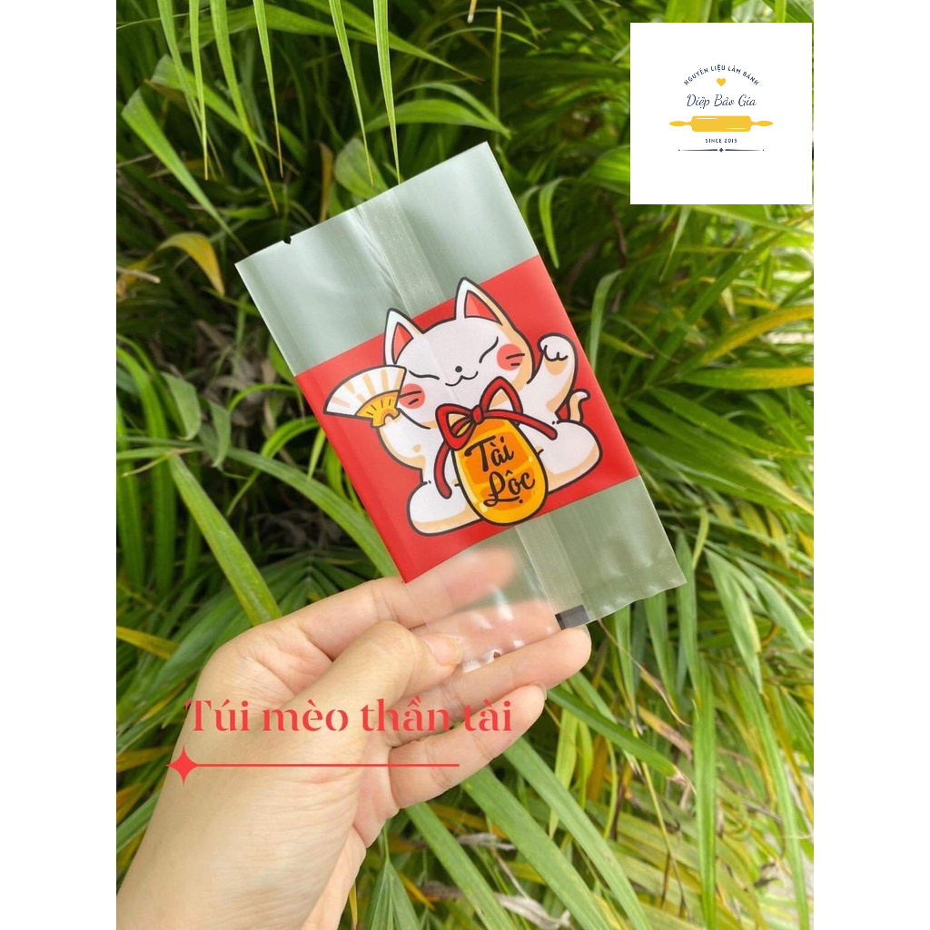 Túi đựng bánh dứa/bánh quy Mèo Thần Tài DA31 (100c)