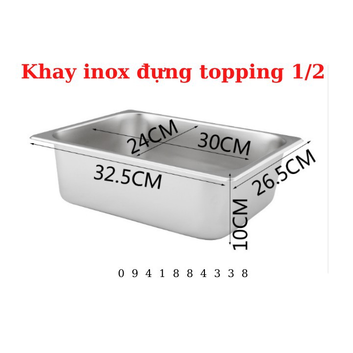 Khay Inox Đựng Topping 1/2, Khay Đựng Thạch(Có Nắp)