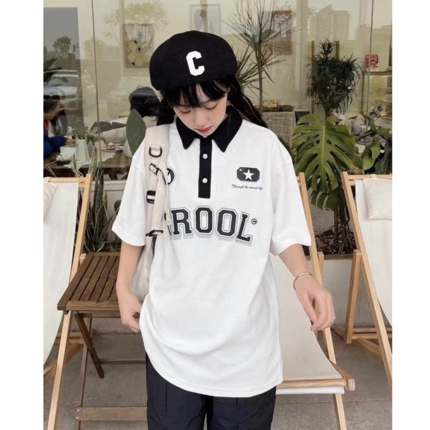 Áo polo unisex phối cổ in chữ CROOL phong cách ULzzang cho nam nữ