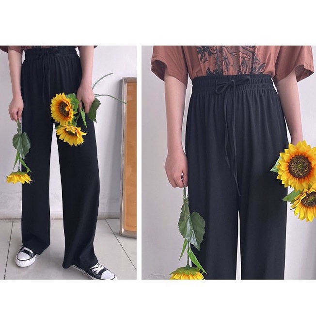 [EVACICI] Quần ống rộng cotton tăm culottes cạp chun sau form Hàn Quốc siêu hack dáng - có nhiều màu.
