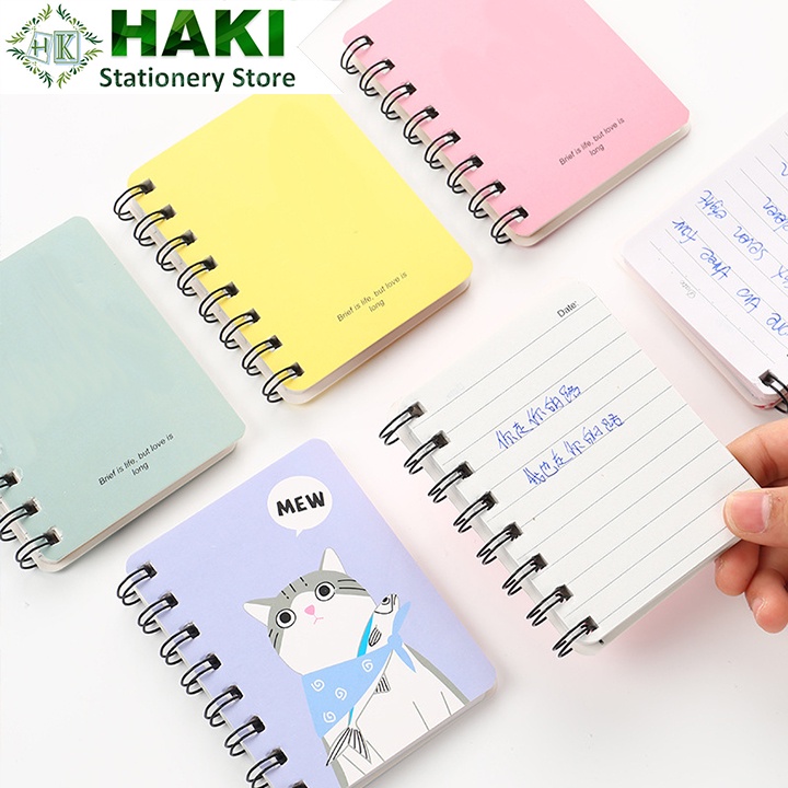 Sổ tay lò xo mini cute HAKI, sổ ghi chép mini gáy lò xo a7 nhiều hình dễ thương S19