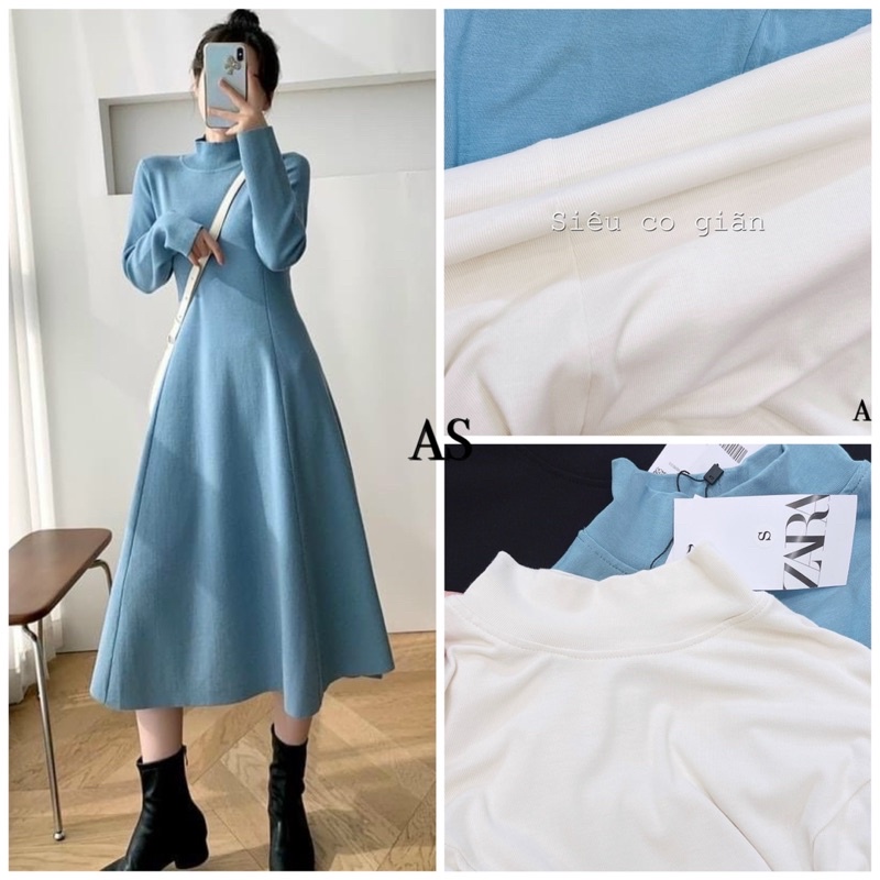 VNU468 VÁY NỮ DÀI TAY XOÈ TRƠN DÁNG DÀI PHỐI SƯỜN MẢNH CỔ 3P