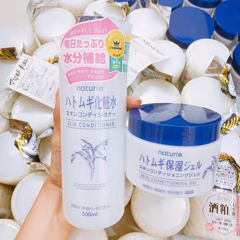 Gel + Lotion  dưỡng ẩm chiết xuất Hatomugi - Hatomugi Naturie Skin Conditioning Gel