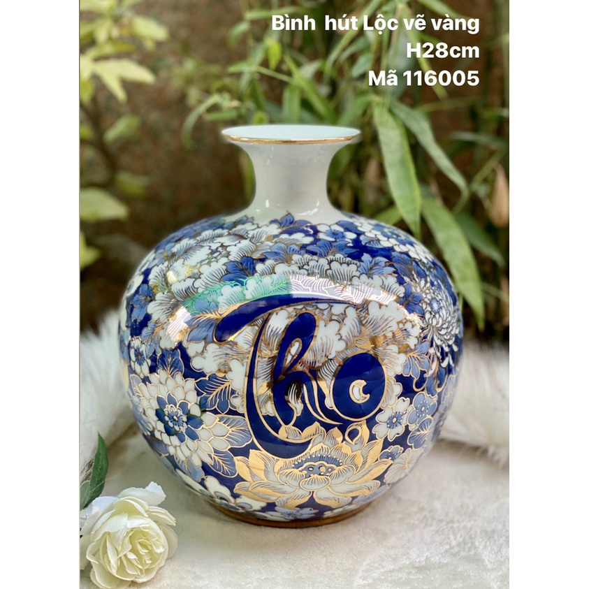 Bình hút tài lộc Bát Tràng vẽ vàng  Quà biếu tặng/ Quà Tết/Quà Tân Gia