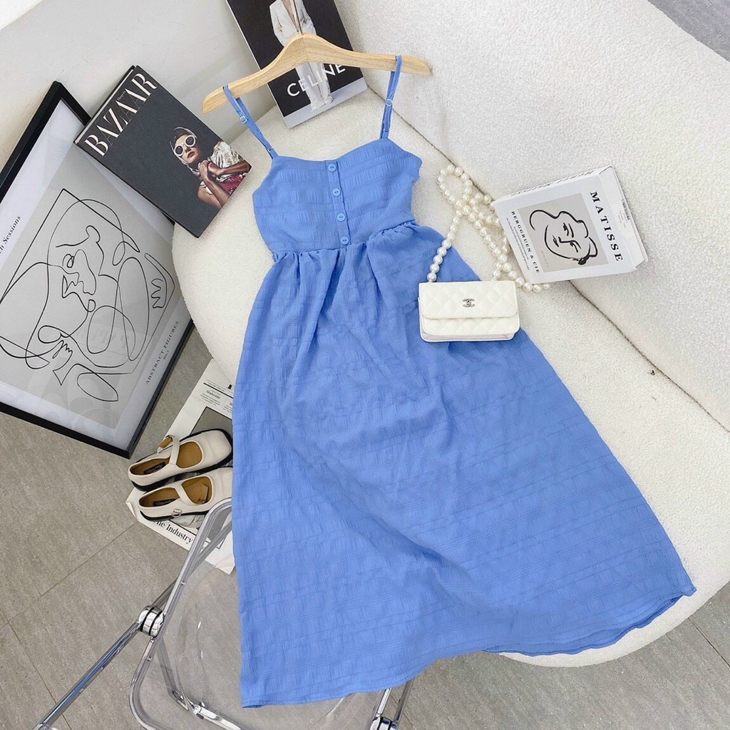 Đầm 2 dây xanh dương dáng maxi, Váy 2 dây đi biển Cao Cấp hàng loại 1 vải đẹp, tôn da tôn dáng - MiNhi Fashion