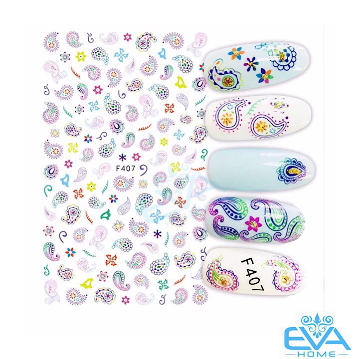 Miếng Dán Móng Tay 3D Nail Sticker Tráng Trí Hoa Văn Hoạ Tiết Thổ Cẩm F407