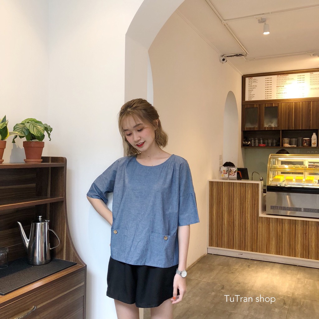 SOMI CỘC TAY CỔ TRÒN 2 TÚI CÓ CÚC