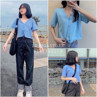 ÁO CROPTOP CÀI CÚC CỔ TIM XANH DƯƠNG ULZZANG - ÁO TAY LỠ BLUE TOP HOT