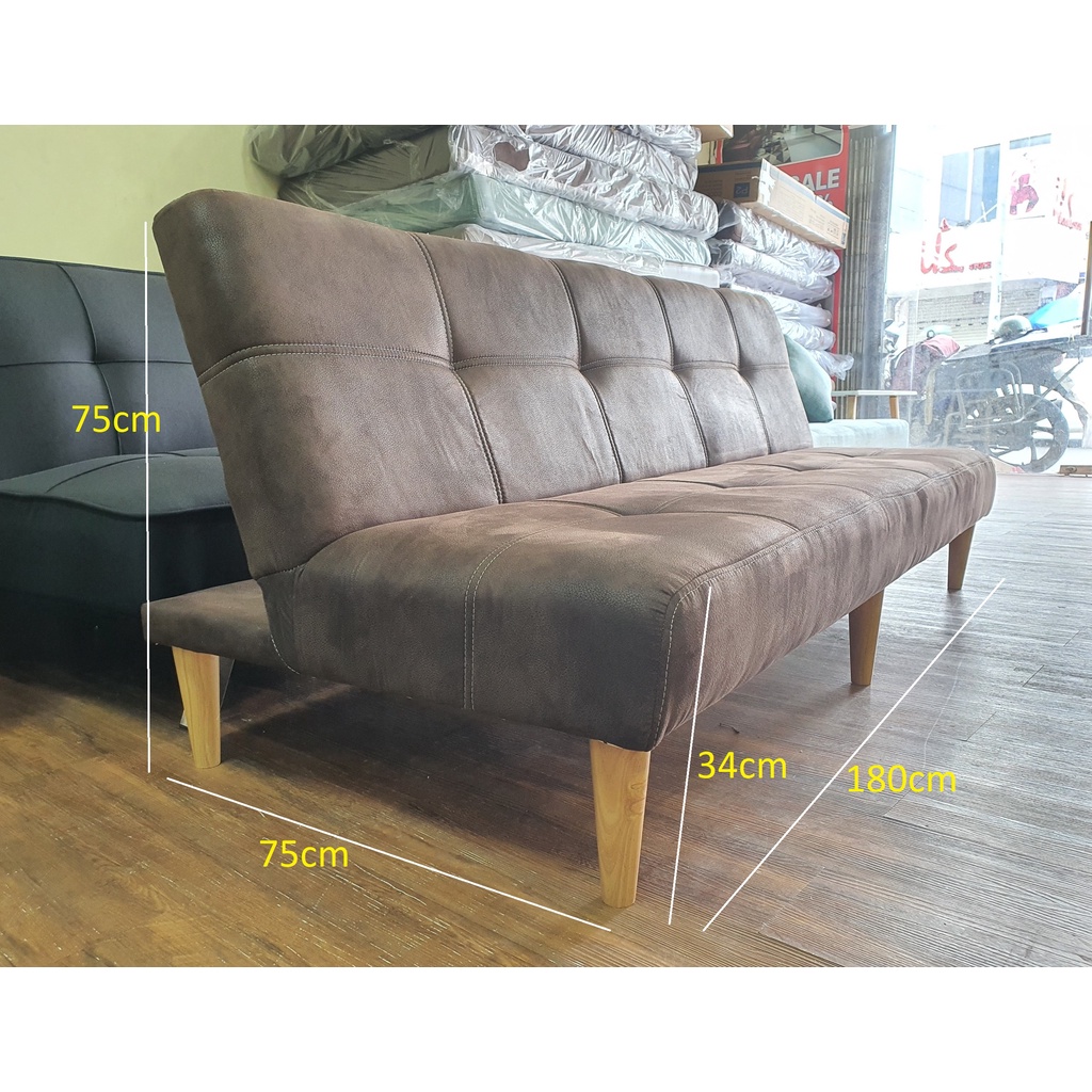 Sofa bed/ Sofa giường bọc da simili màu nâu đen sang trọng/ Sofa da lộn