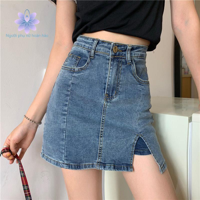 chân váy jean Lưng Cao Xẻ Tà Phong Cách Hàn Quốc 2021 Cho Nữ | BigBuy360 - bigbuy360.vn