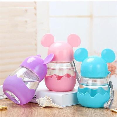Bình nước thỏ dán nổi BN8 chai nước mickey cute dễ thương thuỷ tinh