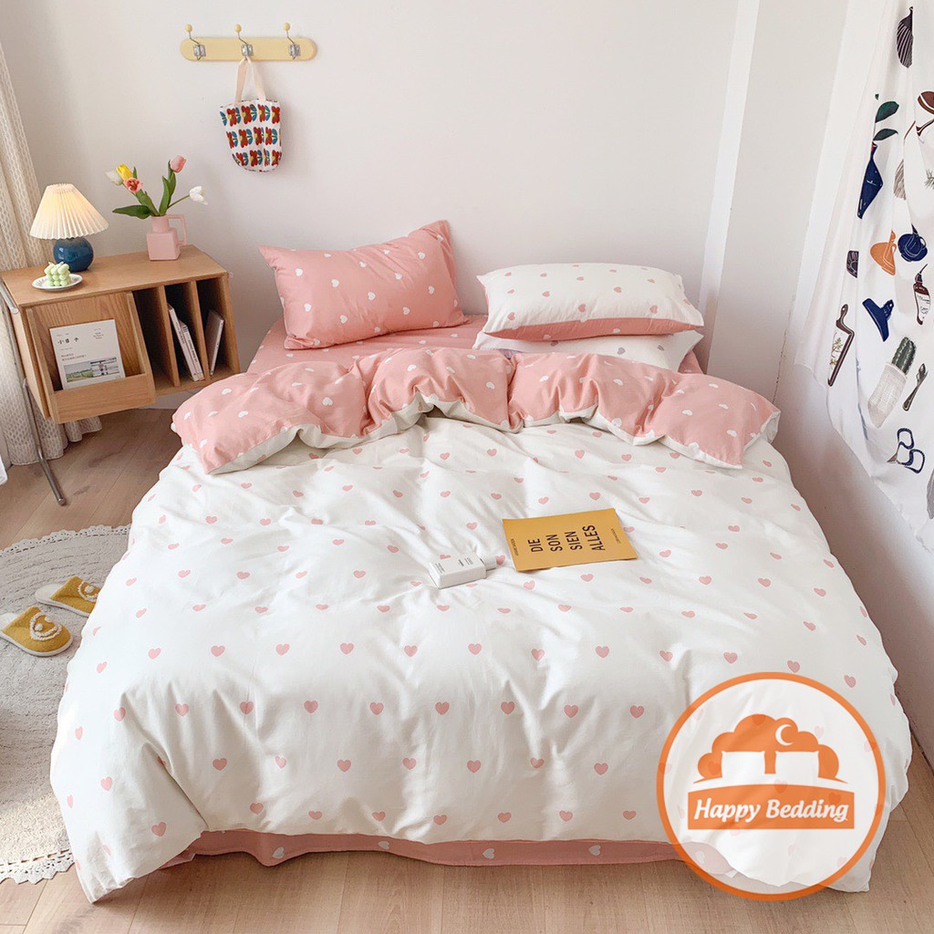 Bộ chăn ga gối Màu Pastel Happy Bedding drap cotton poly Hàn Quốc mùa tình yêu đủ size 1m2, 1m6, 1m8, 2m2 | BigBuy360 - bigbuy360.vn