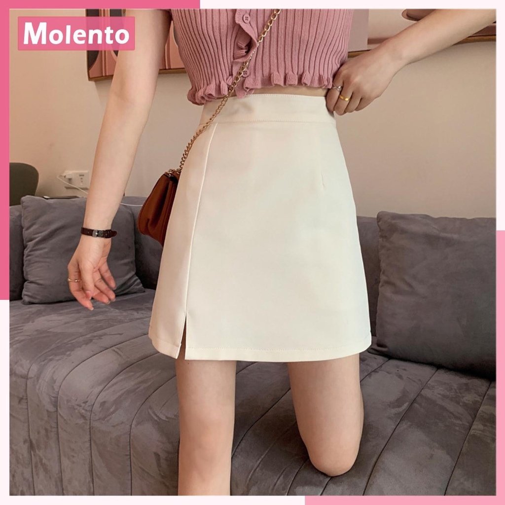 Chân Váy Chữ A Ngắn Xẻ Tà Công Sở Lưng Cao Khóa Kéo Lót Trong Vintage Ulzzang Phong Cách Hàn Quốc Trẻ Trung Molento M23