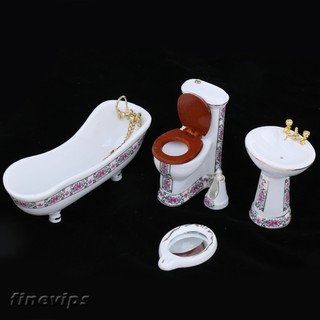 Bộ 5 mô hình đồ dùng nhà tắm bằng sứ mini 1/12 cho nhà búp bê