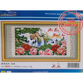 Tranh thêu chữ thập đồng hồ phú quý bình an X8048