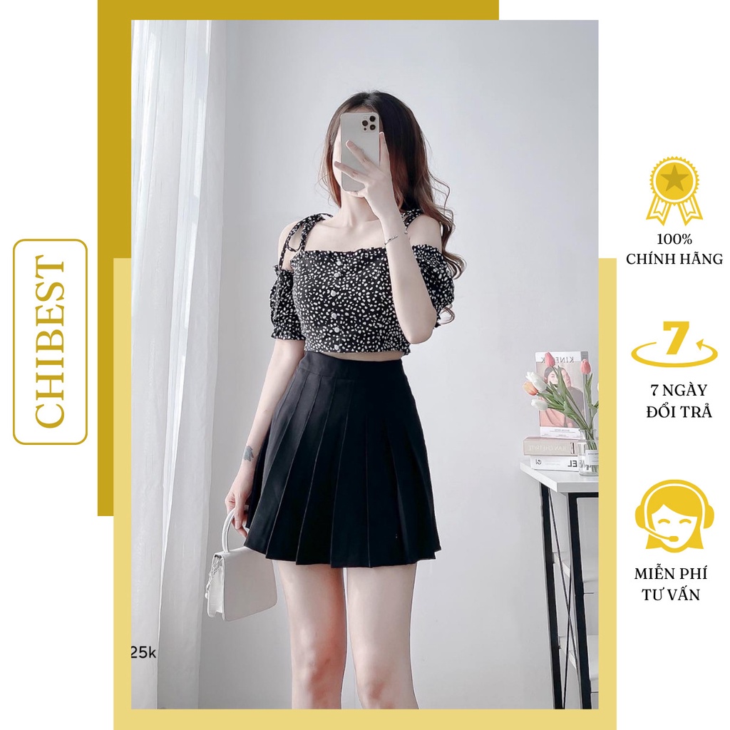 Áo hai dây buộc nơ vai ngắn croptop tay chun trễ vai CHIBEST AAB46