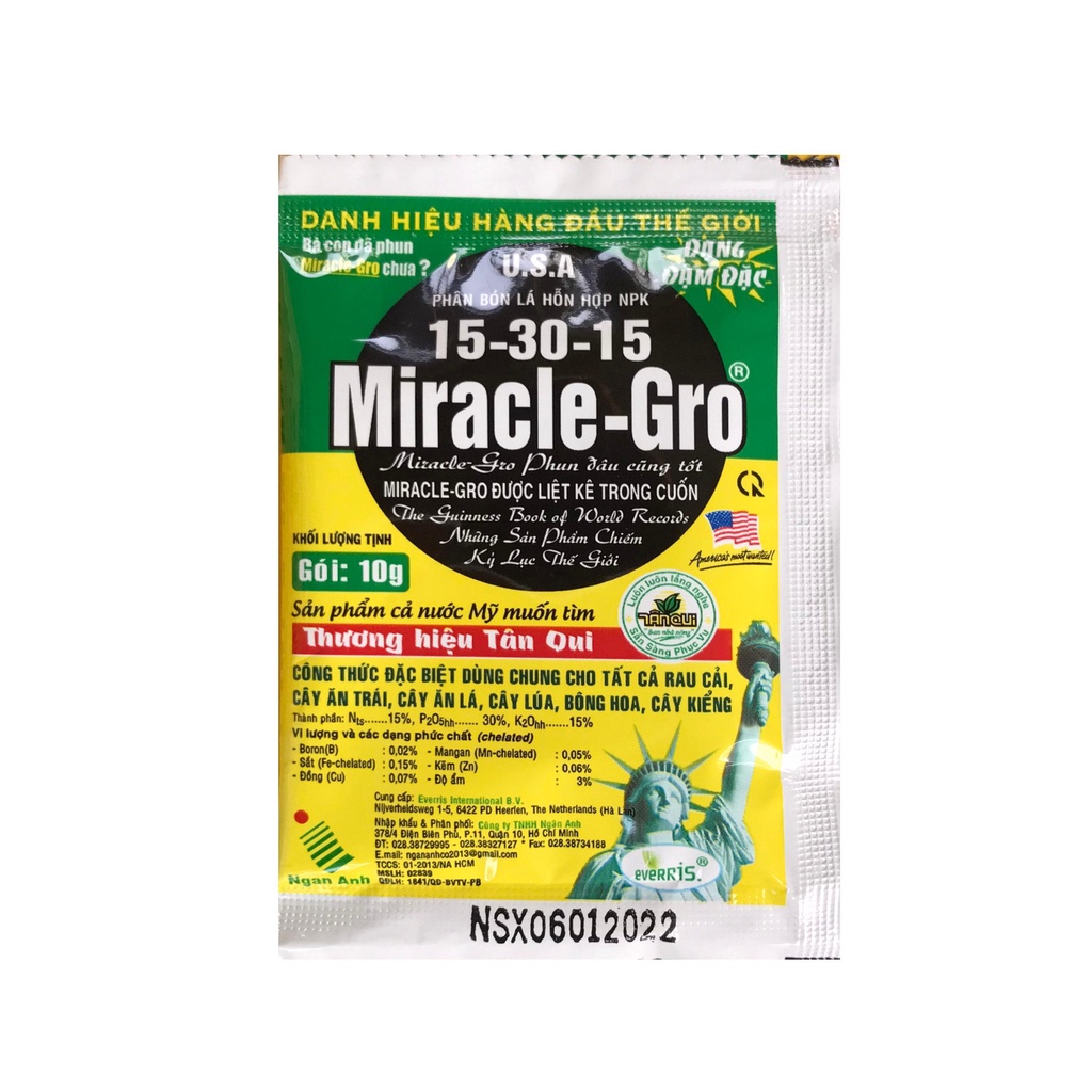 Phân bón NPK Hà Lan Miracle Gro 15-30-15+TE (10g), dạng chelate dễ hấp thu, kích ra hoa, đậu trái ra