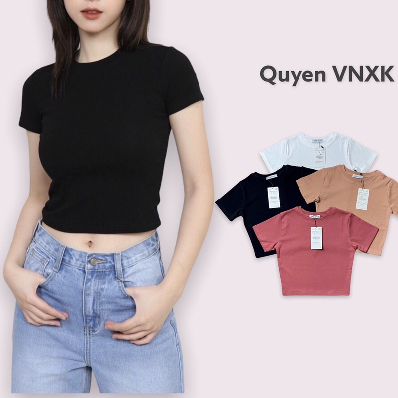 Áo crotop cổ tròn dáng ôm chất liệu co giãn phom basic không kén dáng