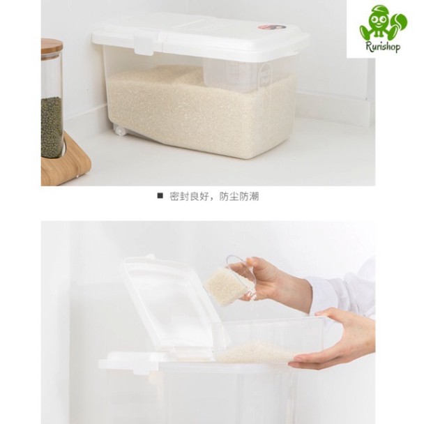 Thùng đựng gạo Inomata nội địa Nhật Bản 10kg nắp bật, bánh xe tiện lợi