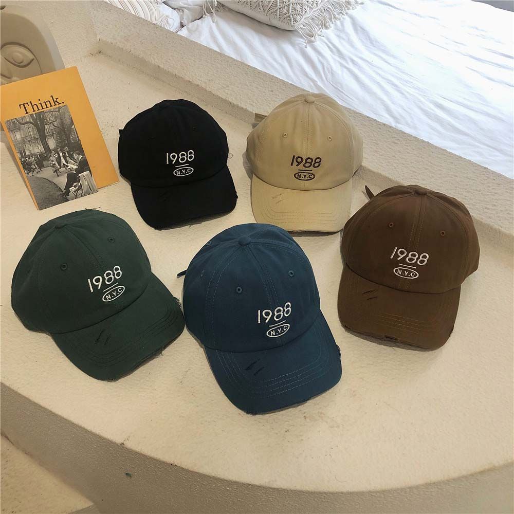 Mũ lưỡi trai rách thêu chữ phong cách hip hop Hàn Quốc đơn giản 1988