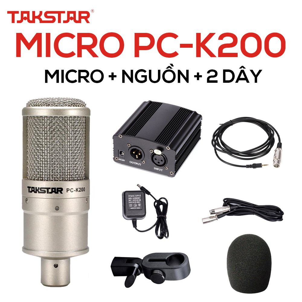 Mic Thu Âm Livestream Hát Karaoke Chuyên Nghiệp Takstar PC-K200 Độ Nhạy Cao, Lọc Tạp Âm Chính Hãng Giá Rẻ Bảo Hành 1 Năm