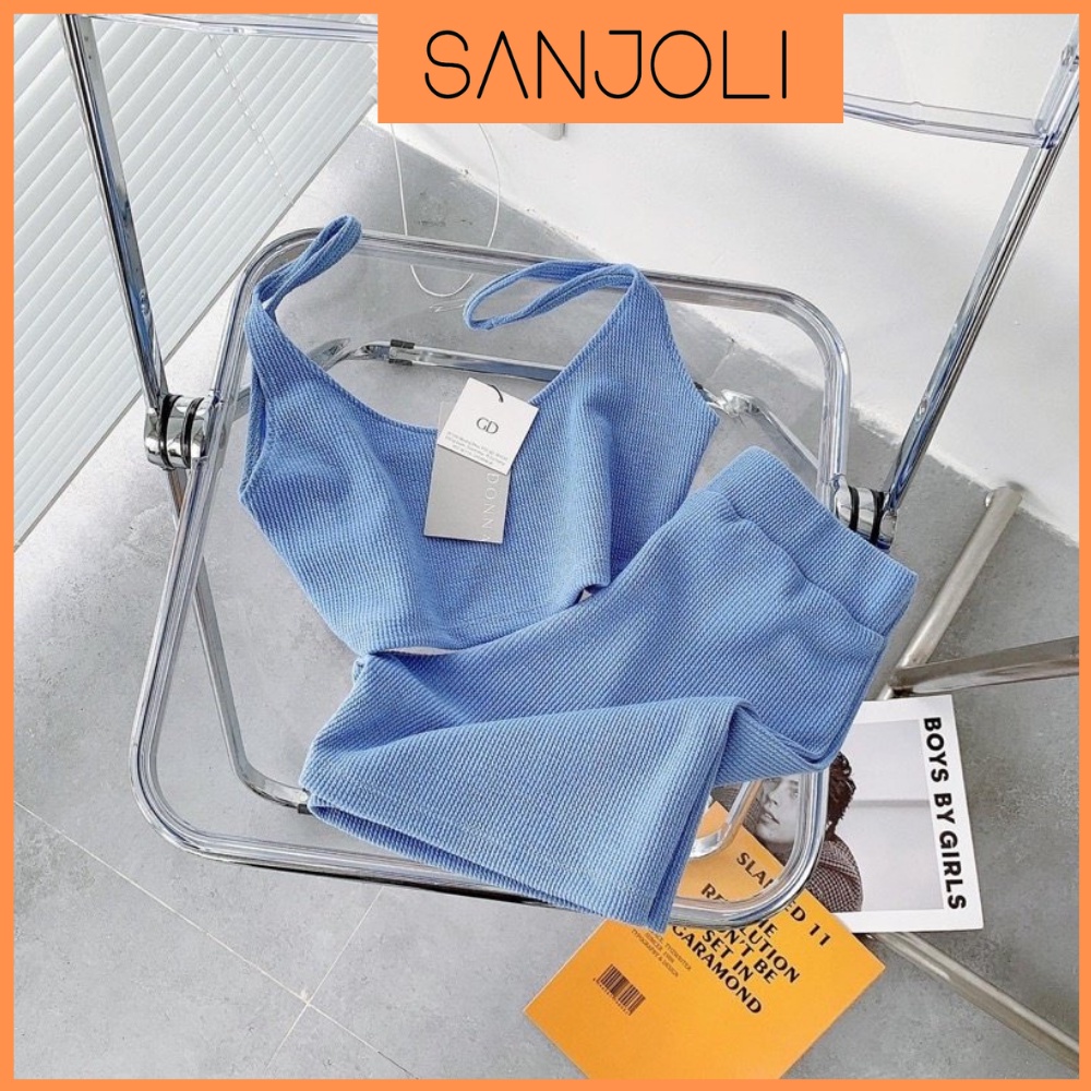 Set Áo Croptop SANJOLI Set Bộ Thể Thao Nữ Áo 2 Dây Phối Quần Đùi Biker Cá Tính AO045