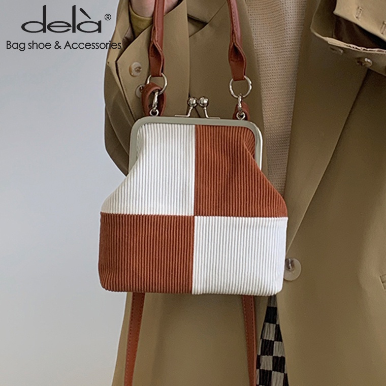 Dela Túi Đeo Chéo Nhỏ Họa Tiết Kẻ Ô Màu Khối Thời Trang Mới Dành Cho Bạn Nữ