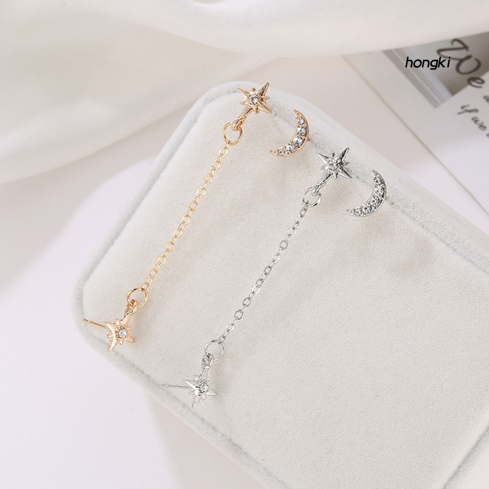 (Hàng Mới Về) Set 2 Khuyên Tai 3 Lỗ Hình Mặt Trăng Ngôi Sao Thời Trang Cho Nữ