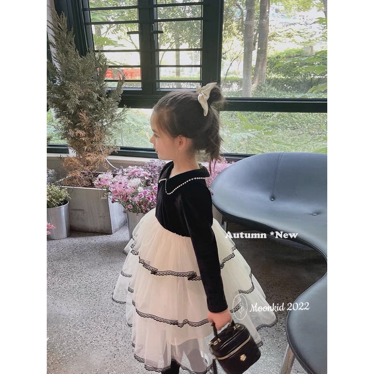 Váy hoa cho bé gái dài tay vải tơ óng cao cấp 8-20kg