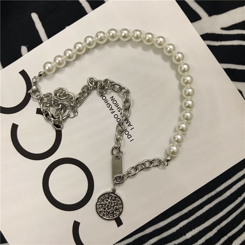 Dây chuyền mặt tròn đính ngọc trai giả phong cách Hàn Quốc 22462 dành cho nam và nữ