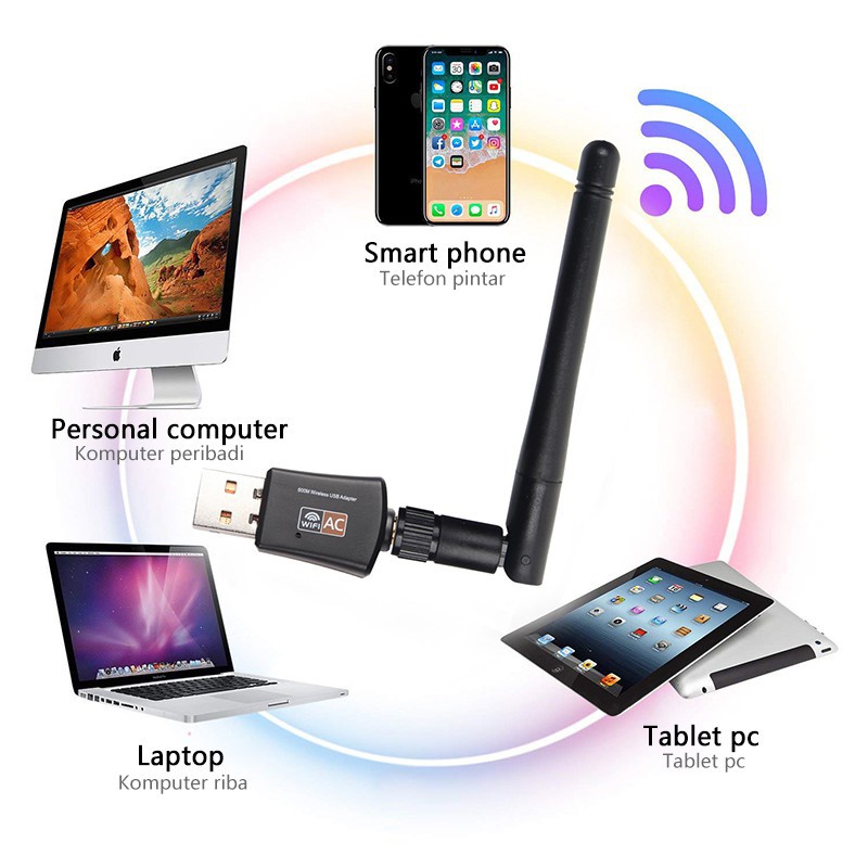 Bộ Đầu Chuyển đổi Usb Wifi Cho Pc Không Dây 600mbps Kèm ăng Ten Không Dây Cho Máy Tính để Bàn