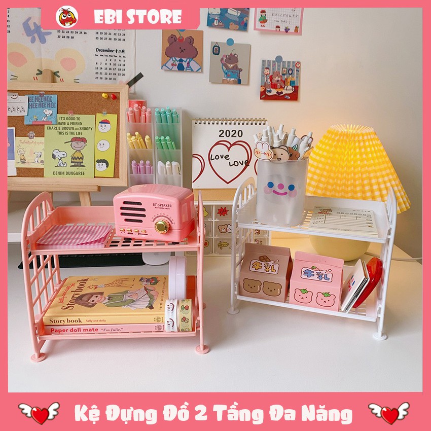 Kệ Đựng ❤️ Kệ Nhựa Mini 2 Tầng Mini Đựng Đồ Đa Năng Siêu Xinh Sẵn Hàng 6 Màu ❤️