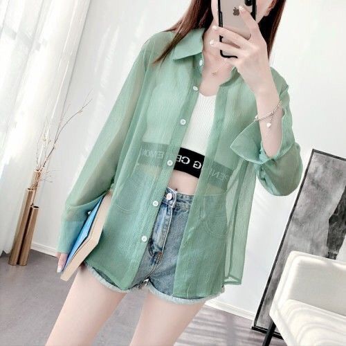 Áo Sơ Mi Chiffon Lụa Lạnh Mỏng Dáng Rộng Tay Dài Chống Nắng Thời Trang Mùa Hè 2022 Cho Nữ
