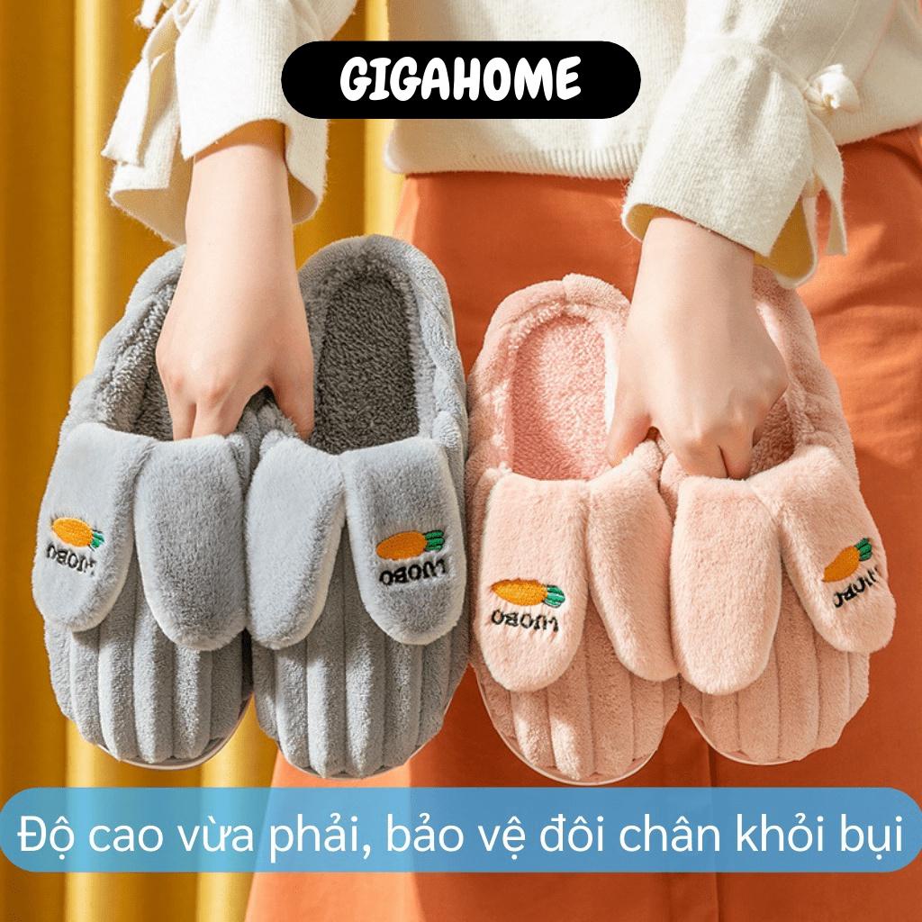 Dép Bông Ulzang GIGAHOME Dép Lông Sọc Tai Thỏ Mang Trong Nhà, Giữ Ấm Đôi Chân 10520