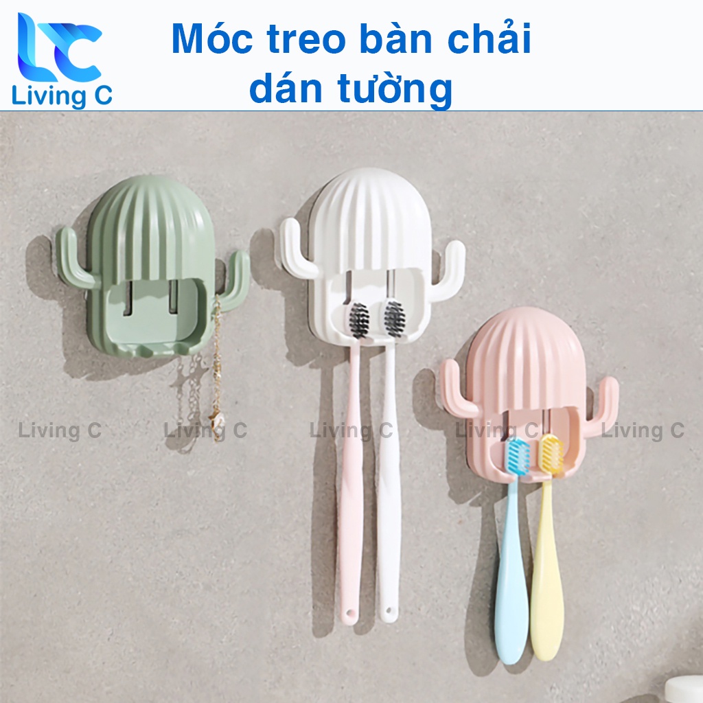 Móc treo bàn chải đánh răng dán tường Living C, giá kệ để bàn chải đánh răng mẫu xương rồng_BCR