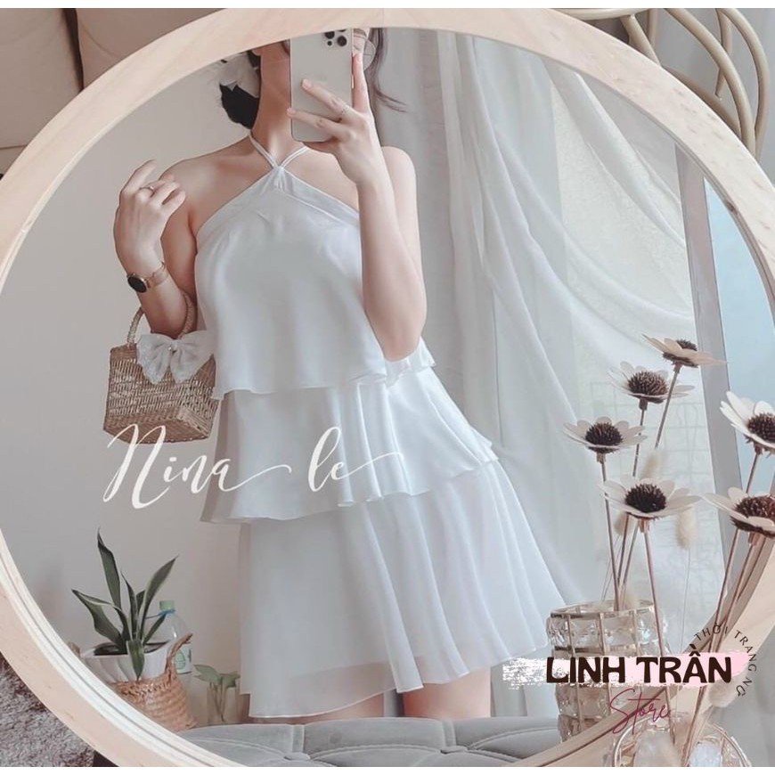 Đầm Trắng Cổ Yếm Chất Lụa Ba Tầng Mlee.Clothing Q084