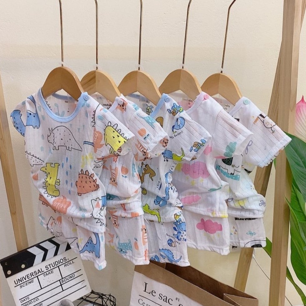 Bộ cộc tay cotton sợi tre nhiều họa tiết đáng yêu mềm mát cho bé trai, bé gái