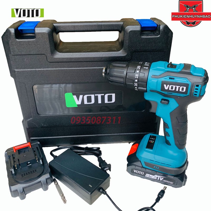 Máy Khoan Pin Có Búa 21V VOTO Động Cơ Không Chổi Than Đầu Kẹp Autolock Chân Pin Makita