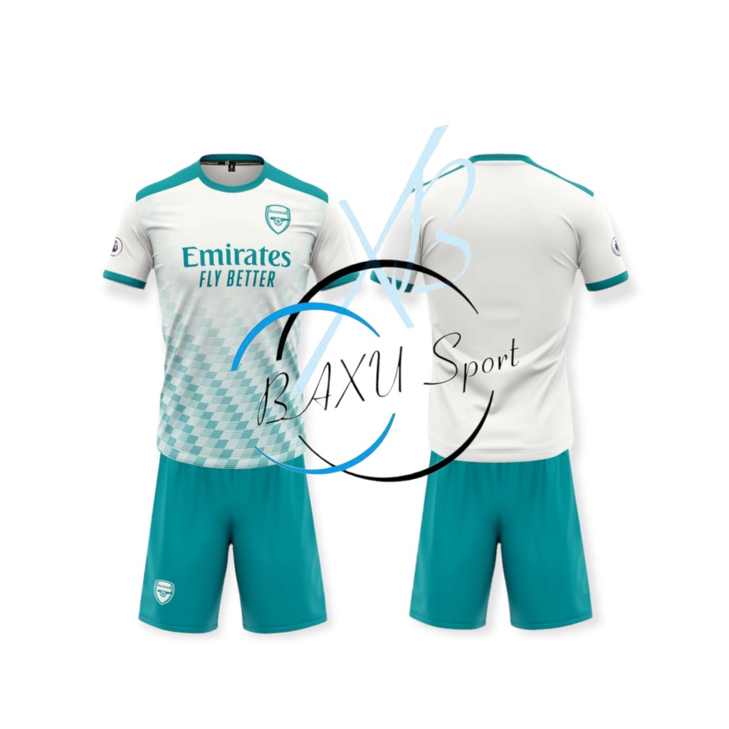 Bộ quần áo bóng đá clb Arsenal thun lạnh đẹp mới mùa 2022 trắng xanh ngọc