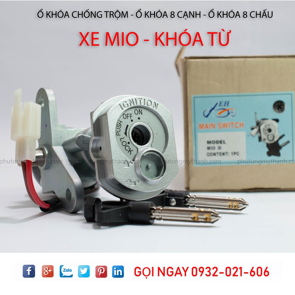 Ổ khóa 8 cạnh xe MIO có nắp từ chống trộm hiệu quả