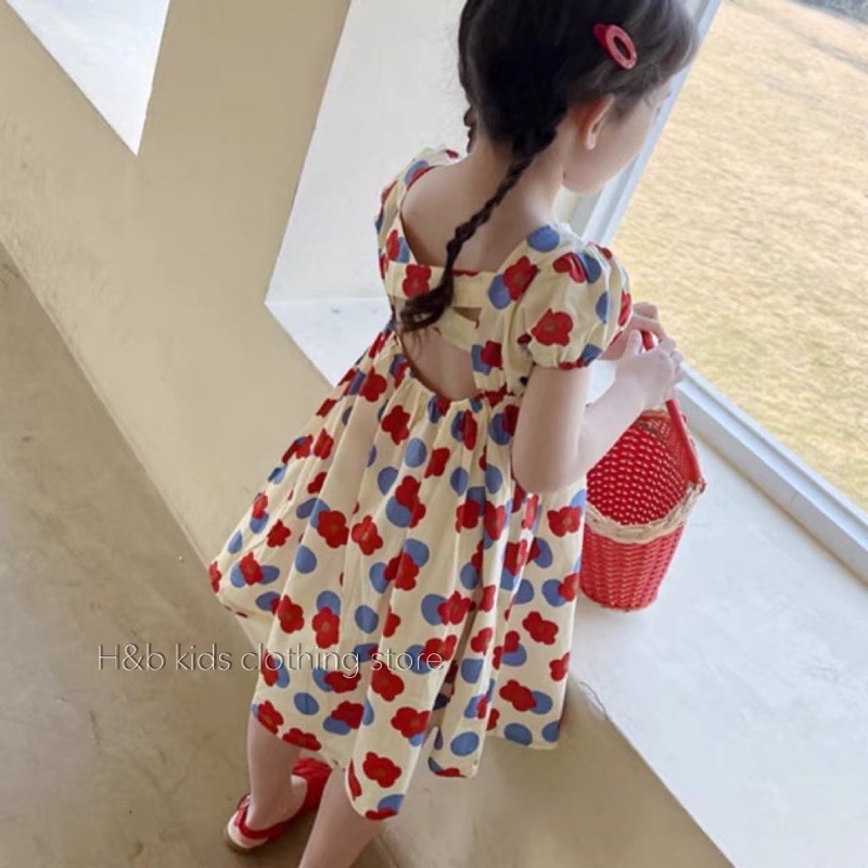 Váy Bé Gái ❤️V0050❤️Chất đũi lạnh siêu mềm mượt thiết kế dây lưng Đan chéo. Đầm hoa xinh