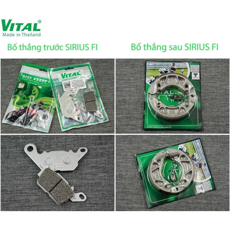 Bố thắng sau và  trước SIRIUS, SIRIUS FI - Má phanh xe máy, bố thắng đĩa, đùm VITAL chính hãng Thái Lan