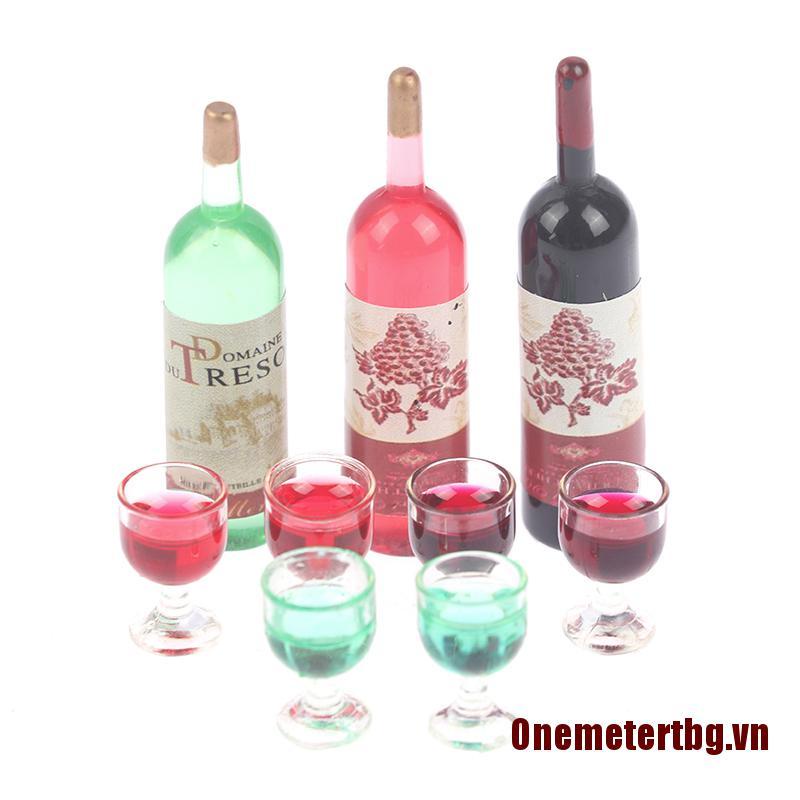 ✨Onemetertbg✨3pcs/set 1/12 Dollhouse Miniature Simulation Wine Bottle Wine Glass Model Toys