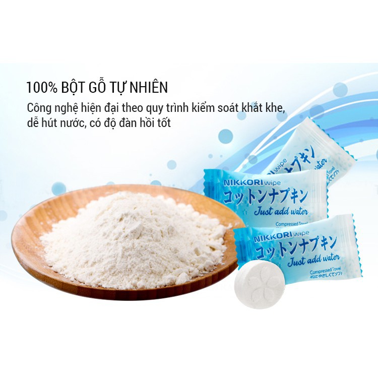 Khăn nén NIKKORI Okamura gói 50c giúp tẩy trang, lau mặt dạng viên nén tiện lợi, an toàn cho cả trẻ sơ sinh