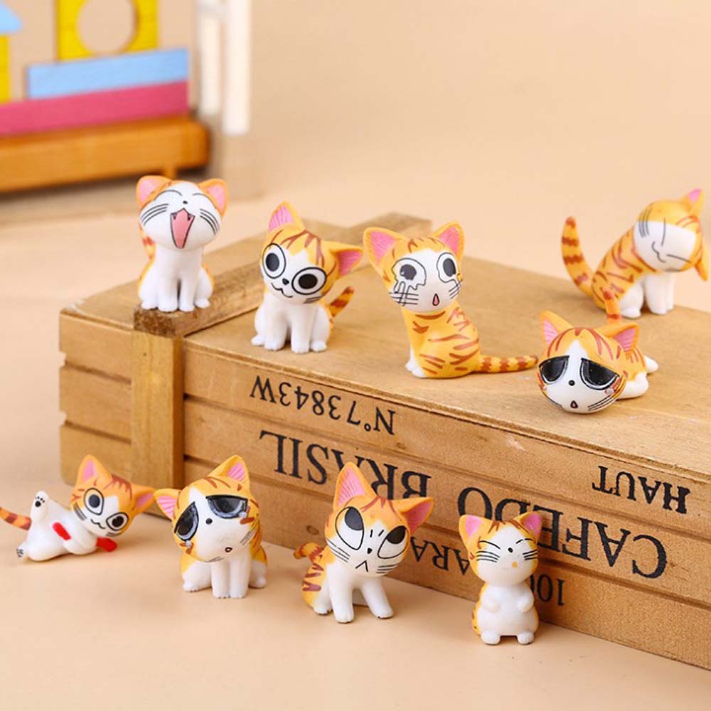 Bộ 9 mô hình mèo hoạt hình mini nhiều màu dễ thương trang trí tiểu cảnh / nhà cửa