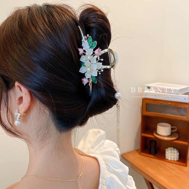 Kẹp Tóc Tua Rua Hình Hoa Đính Ngọc Trai Phong Cách Cổ Điển Cho Nữ