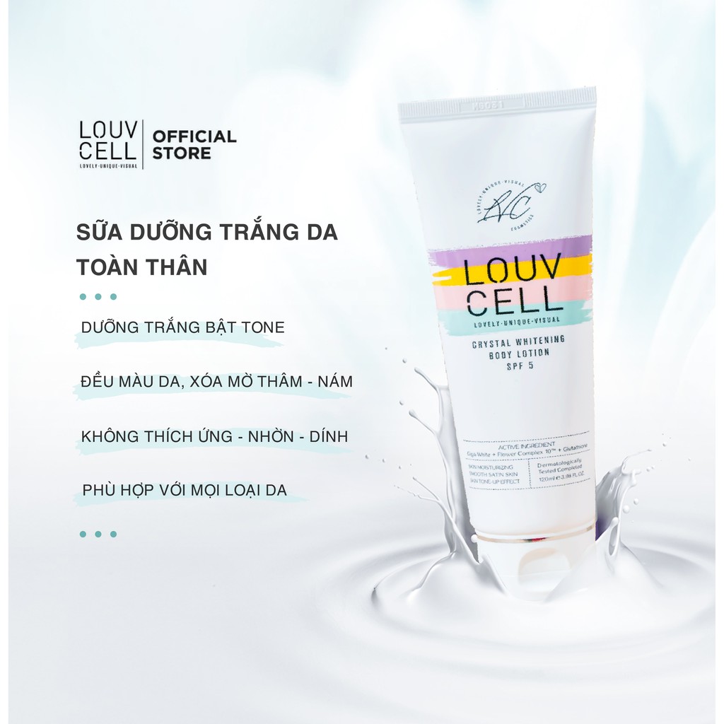 Kem Dưỡng Trắng Da Body Louvcell Crystal Whitening Body Lotion 120ml. Kem dưỡng ẩm trắng da  toàn thân Louv cell