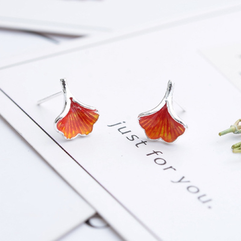 Khuyên Tai Dáng Dài Hình Lá Dầu Ginkgo Màu Đỏ Hàng Mới Dành Cho Bạn Nữ